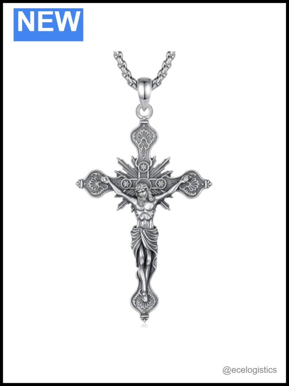 Vintage Crucifix Cross Necklace S925 Sterling Silver Pendant Women Men